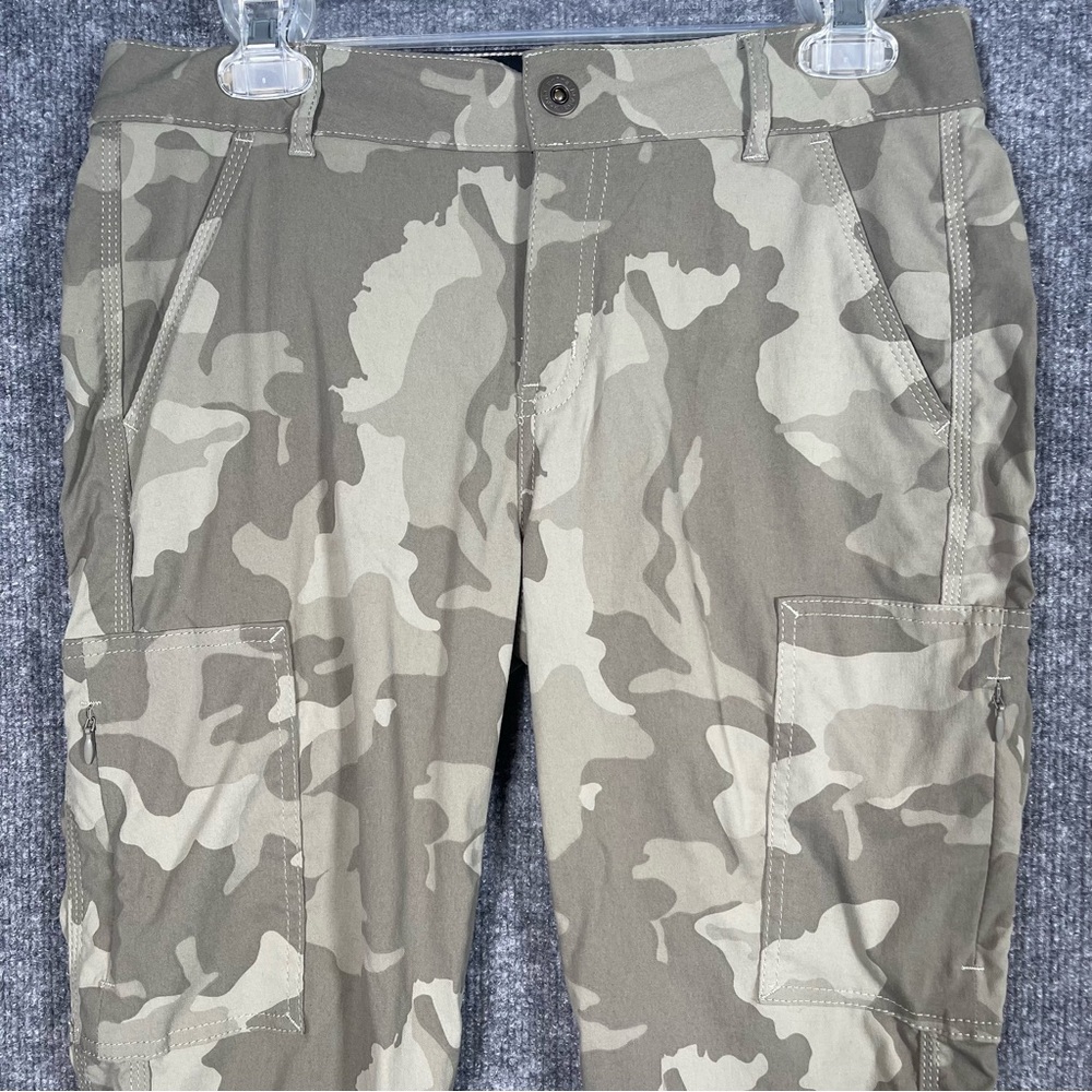 Prana Women’s 6 Tan Green Camo Joggers Capris Active Camping Comfort Pants - Picture 3 of 11